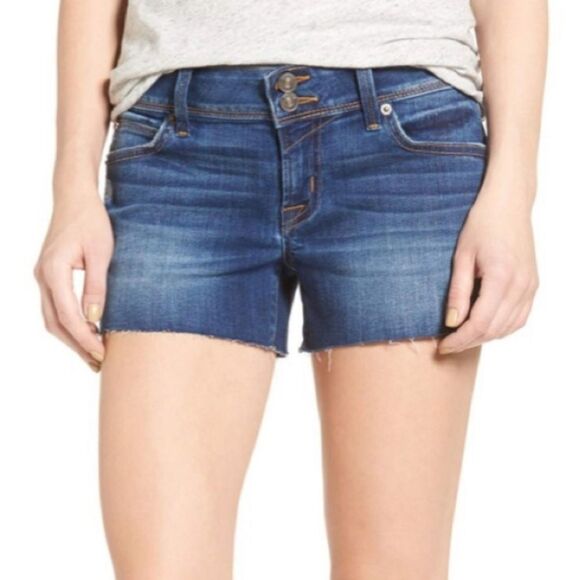 ☔️🔹️Hudson Blue Denim Raw Hem Buttoned Pocket Shorts Size 6/28 - Picture 3 of 12